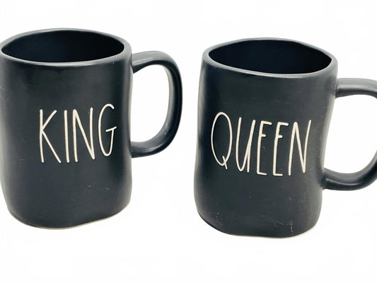 Rae Dunn 2 Mug Set King Queen Black Matte Artisian Collection