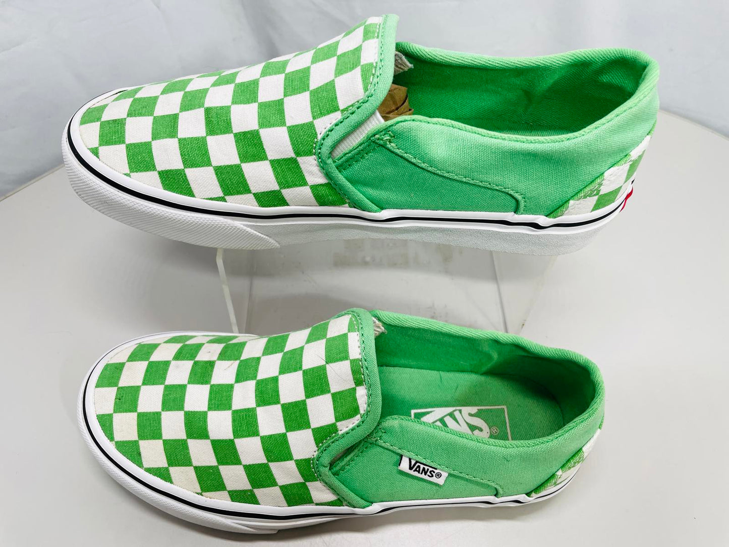 Vans Classic Slip In Green / White Checkerboard Shoes Wmns 6