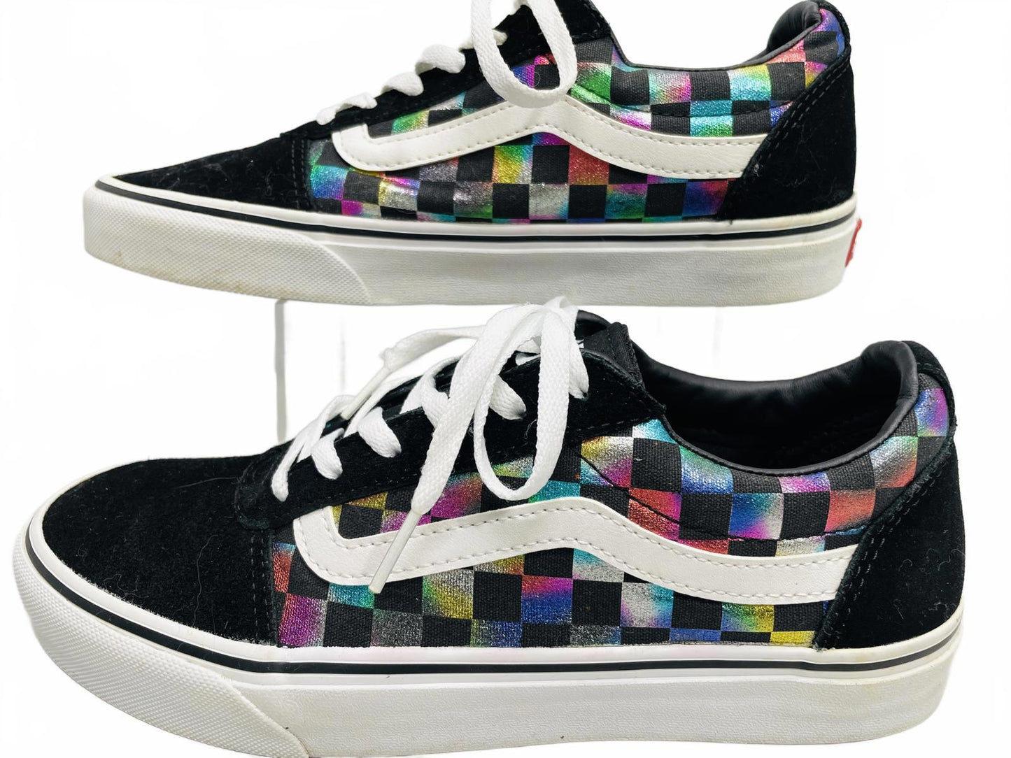 Vans Ward Iridescent Rainbow Checkerboard Shoes Wmns 9