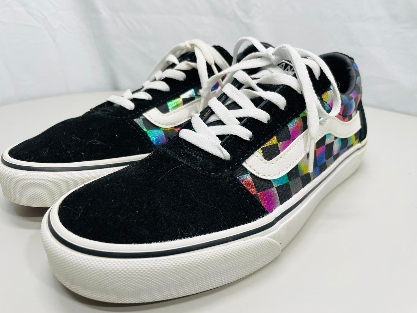 Vans Ward Iridescent Rainbow Checkerboard Shoes Wmns 9