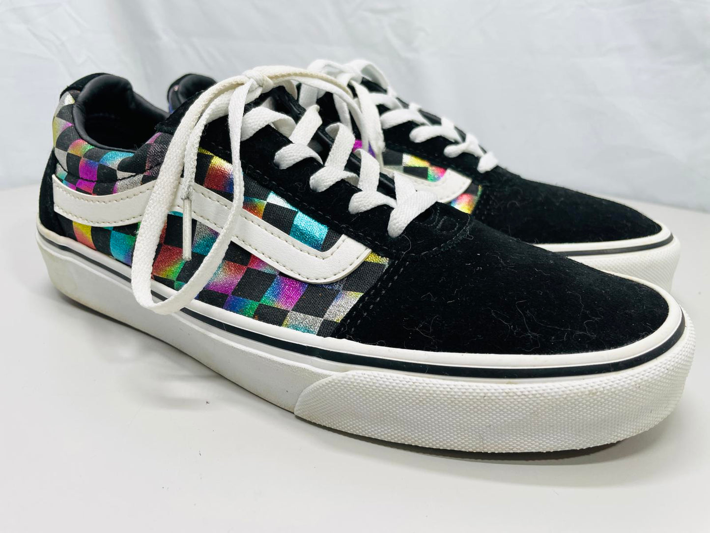 Vans Ward Iridescent Rainbow Checkerboard Shoes Wmns 9