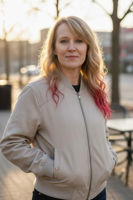 Bagatelle Full Zip Bomber Style Vegan Leather Cream Color Ladies L