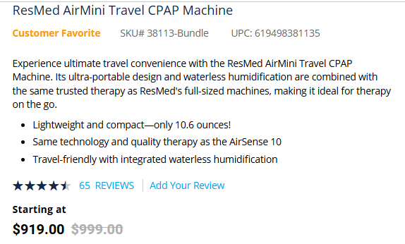 EUC ResMed AirMini Travel CPAP Machine (TESTED FOR POWER) NO TUBES/NO MASK