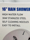 NEW! 16" Rain Shower Head High Water Flow Stainless Steel Brushed Nickel Finish