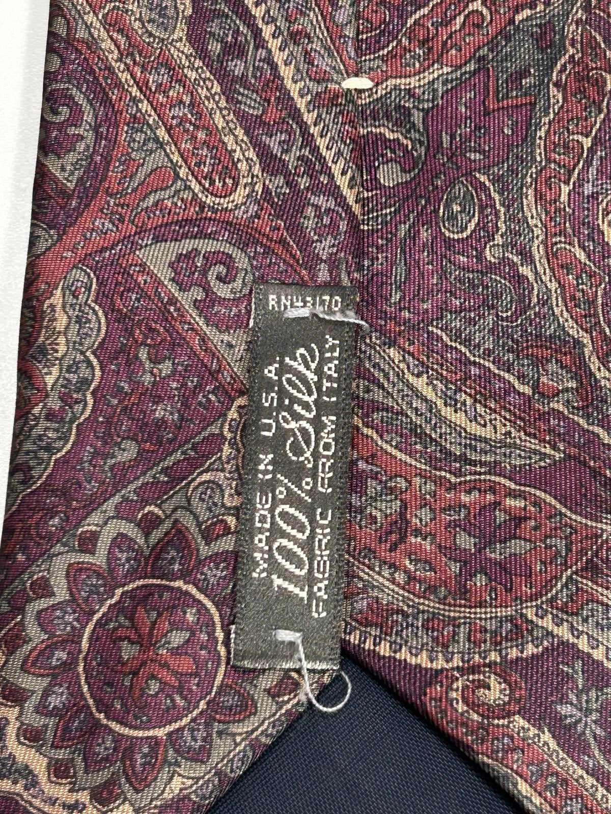 Vintage Geoffrey Beene Mens Necktie Burgundy Paisley 100% Silk