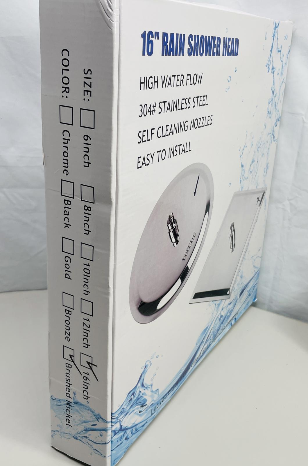 NEW! 16" Rain Shower Head High Water Flow Stainless Steel Brushed Nickel Finish