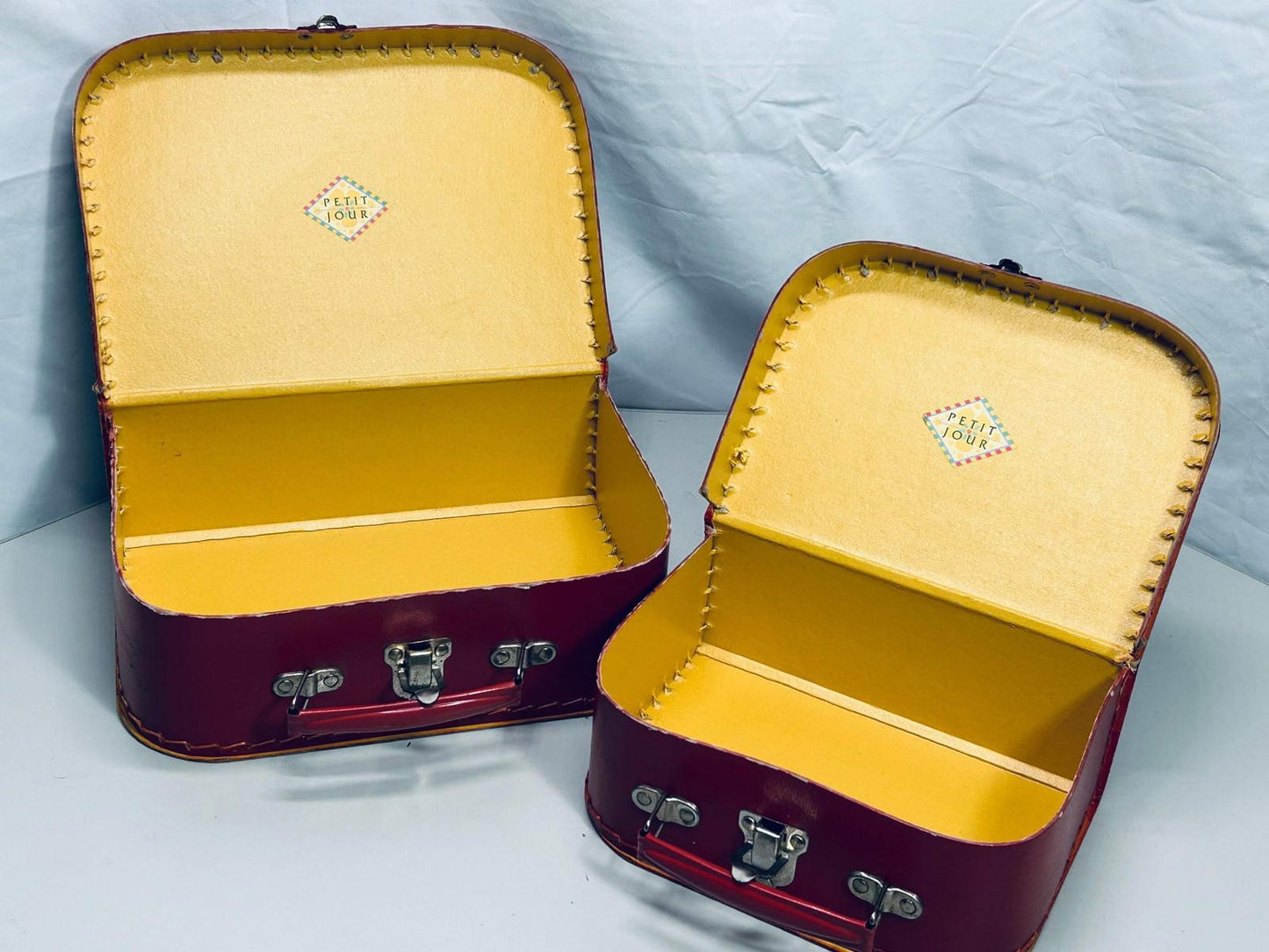 Vintage Petit Jour 2 Pc Red Doll Luggage Set Lunchbox Cardboard